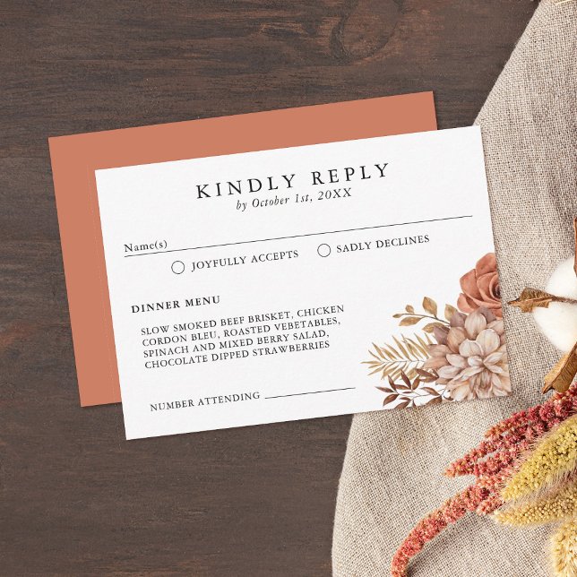 Rust Terracotta Fall Floral RSVP Card (elegant response card for your autumn themed wedding)