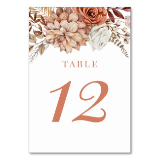 Rust Terracotta Fall Floral Wedding Tischnummer