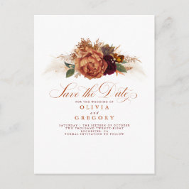Rust Terracotta Floral Boho Fall Save the Date Ankündigungspostkarte