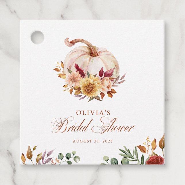 Rust Terracotta Floral Pampas Grass und Pumpkin Geschenkanhänger (Vorderseite)