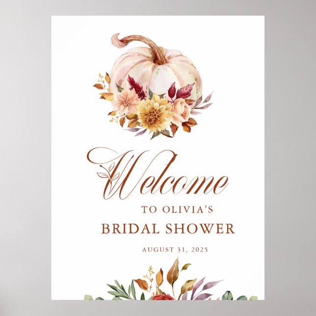 Rust Terracotta Floral Pampas Grass und Pumpkin Poster (Vorne)