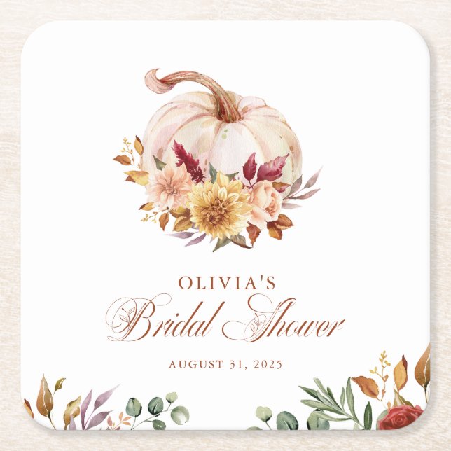 Rust Terracotta Floral Pampas Grass und Pumpkin Rechteckiger Pappuntersetzer (Vorderseite)