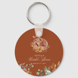 Rust Terracotta Floral Pampas Grass und Pumpkin Schlüsselanhänger