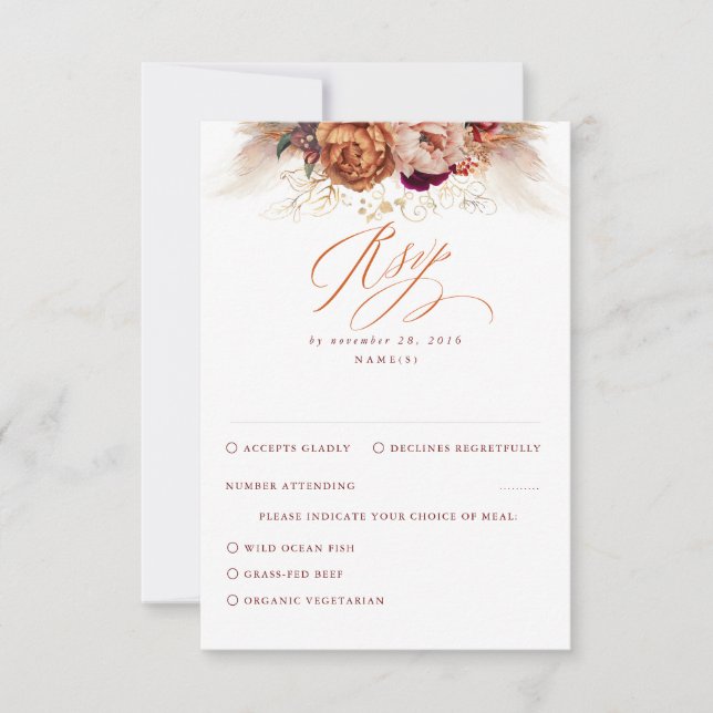 Rust Terracotta Floral Pampas Grass Wedding RSVP (Vorderseite)