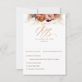 Rust Terracotta Floral Pampas Grass Wedding RSVP Karte