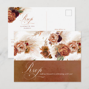 Rust Terracotta Floral Pampas Grass Wedding RSVP Postkarte