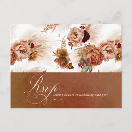 Rust Terracotta Floral Pampas Grass Wedding RSVP Postkarte