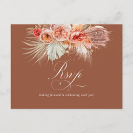 Rust Terracotta Floral Pampas Grass Wedding RSVP Postkarte