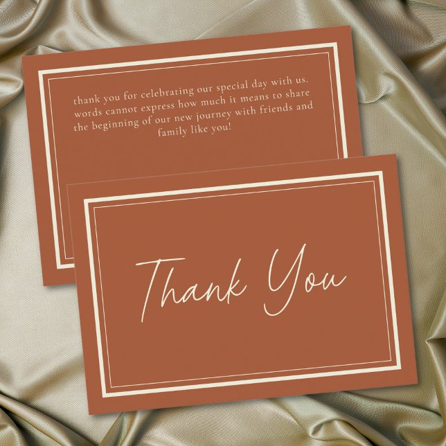 Rust Terracotta Minimalist Frame Wedding Dankeskarte (Rust Terracotta Minimalist Frame Wedding Thank You Card)