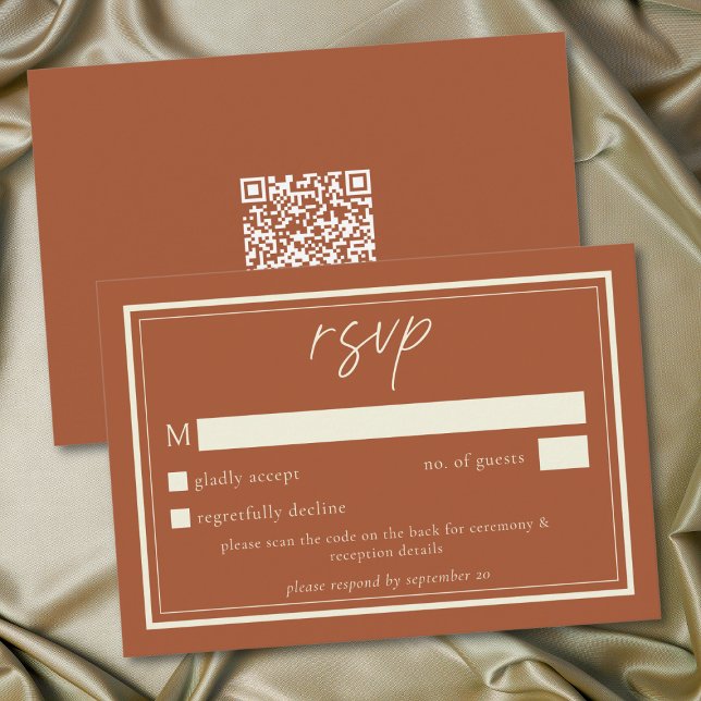 Rust Terracotta Minimalist Frame Wedding QR Code RSVP Karte (Rust Terracotta Minimalist Frame Wedding QR Code RSVP Card)