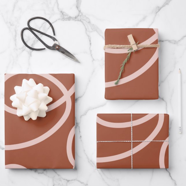Rust Terracotta Moderne Minimallinie Pinselstriche Geschenkpapier Set (Vorderseite)