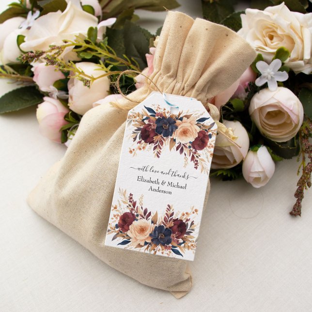 Rust Terracotta Navy Cream Floral Wedding Geschenkanhänger (Rust Terracotta Navy Blue Cream Floral Wedding Gift Tag)