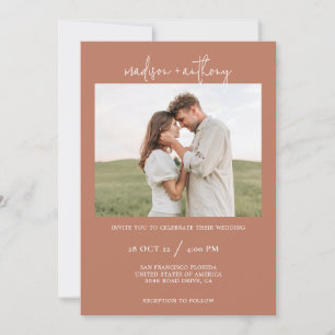Rust Terracotta Stilvolle Schrift mit Foto Wedding Einladung