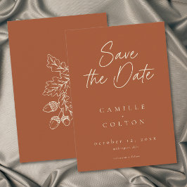 Rust Terrakotta Blatt Eichel Minimalistische Hochz Save The Date