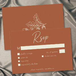 Rust Terrakotta Minimalist Leaf Eichel Hochzeit RSVP Karte