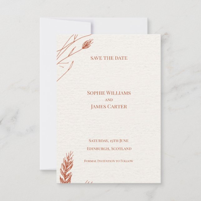 Rust Terrakotta Pampas Gras Boho Hochzeit Save The Date (Vorderseite)