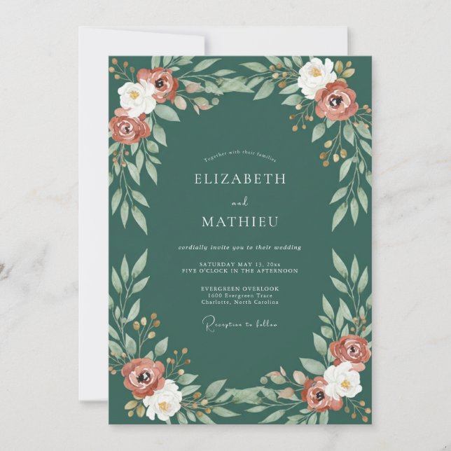 Rust Türkis Gemalte Hochzeit Einladung (Vorderseite)