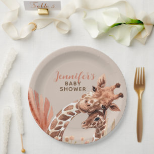 Rust und Tan Boho-Giraffen-Baby-Party-Teller aus P Pappteller