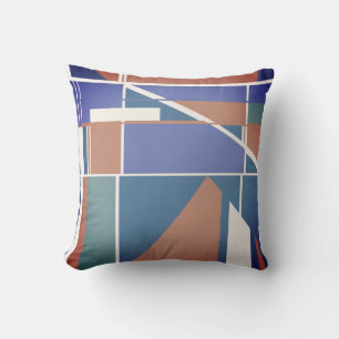 Rust Violet Blue Aquamarin auf Off-White Moderne A Kissen
