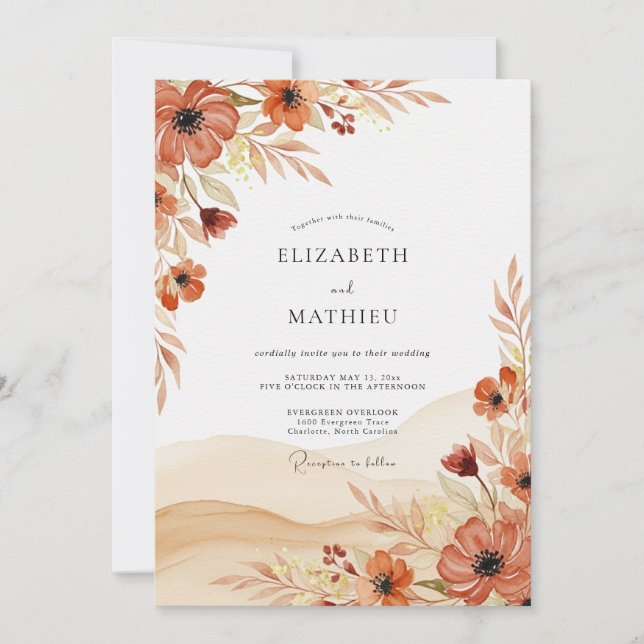 Rust Whimsical Autumnal Wedding Einladung (Vorderseite)