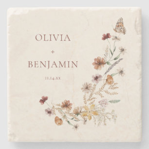Rust-Wildblumen-Boho-Personalisiertes-Hochzeitsand Steinuntersetzer