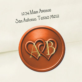Rust Zwei Herzen Verflochtenes Monogramm Hochzeit Runder Aufkleber