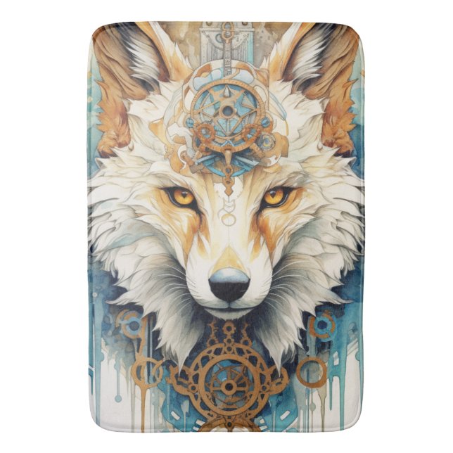 Rustclaw Steampunk Wolf Badematte (Vorderseite Vertikal)