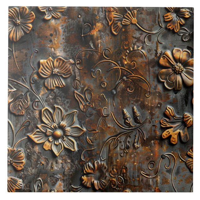 Rusted Metal Antique Floral  Fliese (Vorderseite)