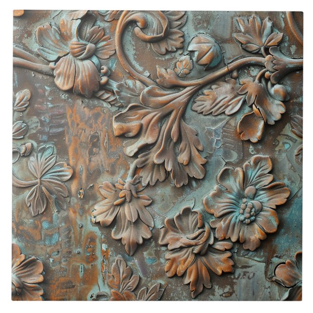 Rusted Metal Antique Floral  Fliese (Vorderseite)