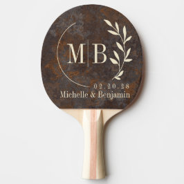 Rusted Metal Sheet Leaf Wedding Monogram Tischtennis Schläger
