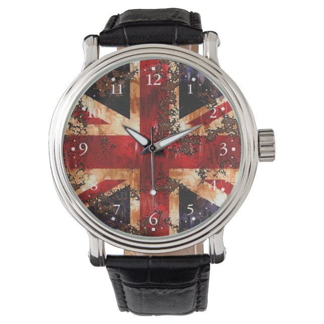 Rusted Patriotic United Kingdom Flag Armbanduhr (Vorderseite)