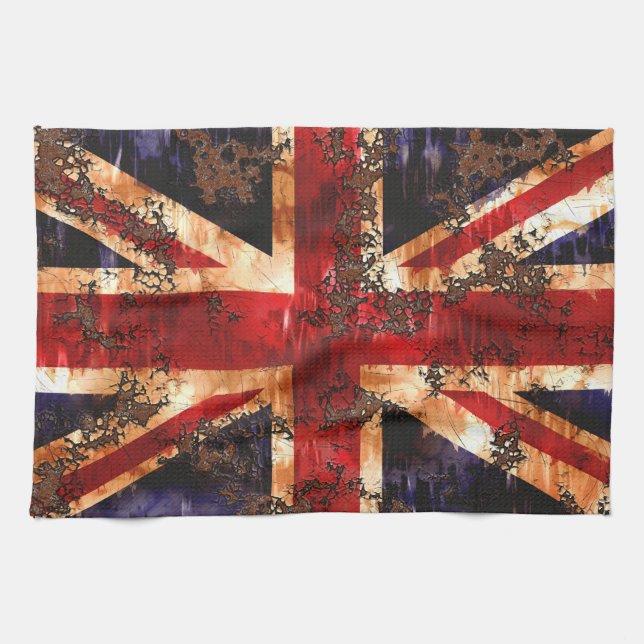 Rusted Patriotic United Kingdom Flag Geschirrtuch (Horizontal)