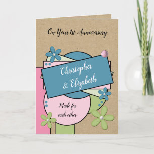 Rustic 1st Anniversary made for each other pink Karte