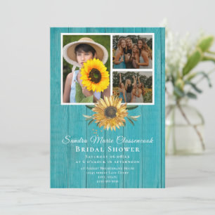 Rustic 4 Photo Collage Sunflower Bridal Shower Ankündigung