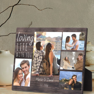 Rustic 5 Foto Collage Love Life with you   Holz Fotoplatte