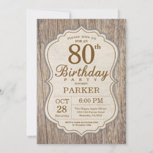 Rustic 80th Birthday Invitation Wood Einladung