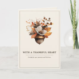 Rustic Acorn Floral Ivory Thank You Card Dankeskarte