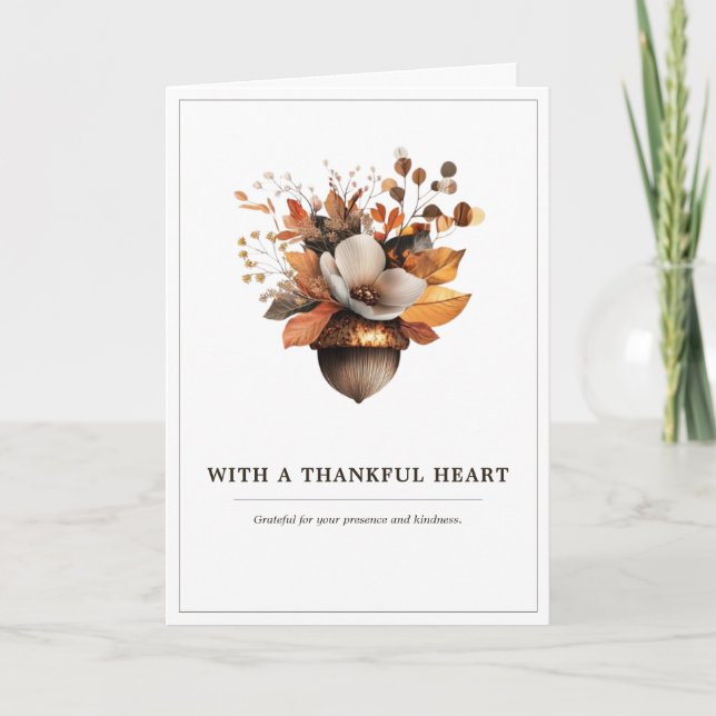 Rustic Acorn Floral White Thank You Card Dankeskarte (Vorderseite)