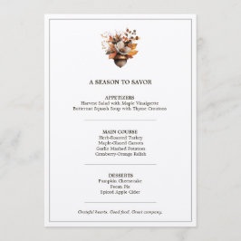 Rustic Acorn Floral White Thanksgiving Dinner Menu Menükarte
