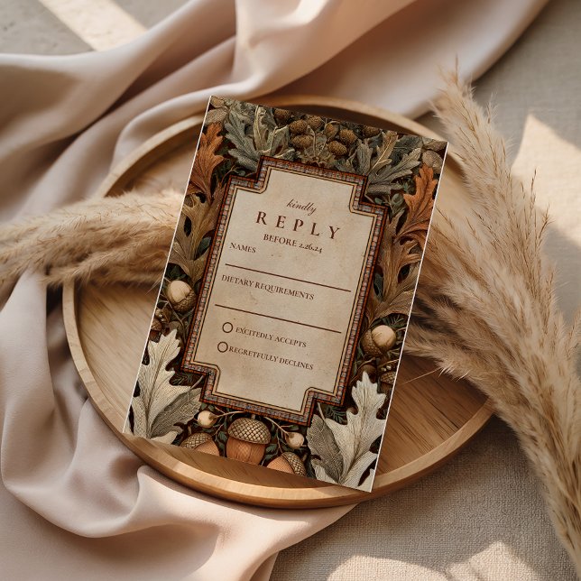 Rustic Acorn Woodland Wedding RSVP Karte (Von Creator hochgeladen)