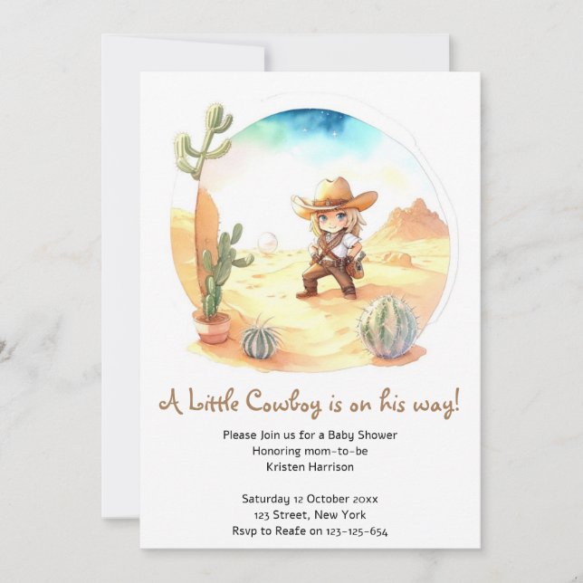 Rustic Adventure Wild West Cowboy Baby Shower Einladung (Vorderseite)