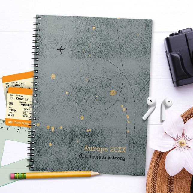 Rustic Airplane Dark Gray Gold Travel Journal Notizblock (Rustic Airplane Dark Gray Gold Travel Journal ©Susanne Sachers - Sunny Wanderlust 🌞✈️)