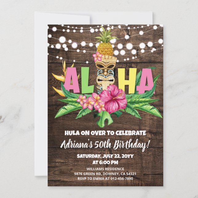 Rustic Aloha Luau Hawaiian Birthday Einladung (Vorderseite)