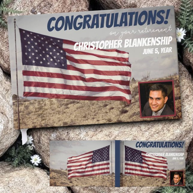 Rustic American Flag Custom Foto Gästebuch (Guestbook template with cover and front and back view.)