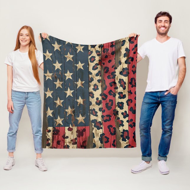 Rustic American Flag Leopard Print (1) Fleecedecke (Beispiel)