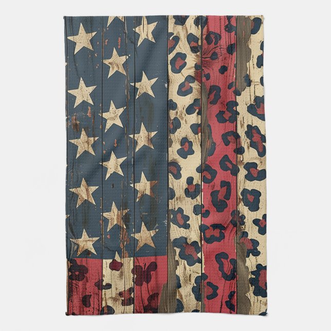Rustic American Flag Leopard Print (1) Geschirrtuch (Vertikal)