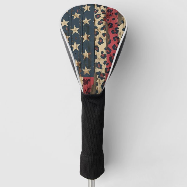 Rustic American Flag Leopard Print (1) Golf Headcover (Vorderseite)