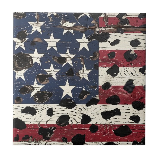 Rustic American Flag Leopard Print (2) Fliese (Vorderseite)