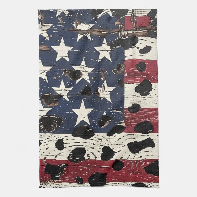 Rustic American Flag Leopard Print (2) Geschirrtuch (Vertikal)