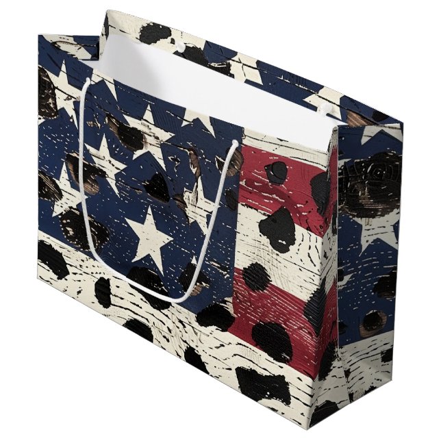 Rustic American Flag Leopard Print (2) Große Geschenktüte (Vorderseite Schrägansicht)